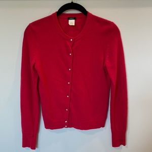 J. Crew hot pink rhinestone button wool/cashmere cardigan